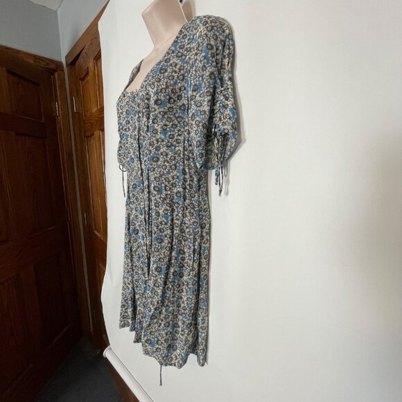 Free People Laced Up Mini Dress Medium Blue Black  Bohemian Cottagecore Boho - Picture 4 of 14